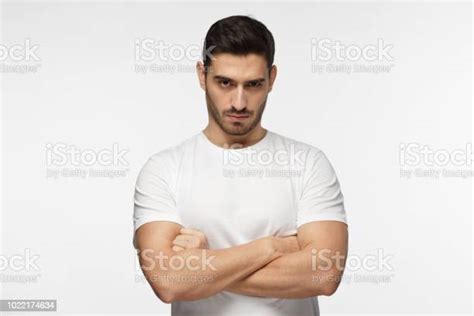 Serious Young Man Portrait Tough Guy Standing With Crossed Arms