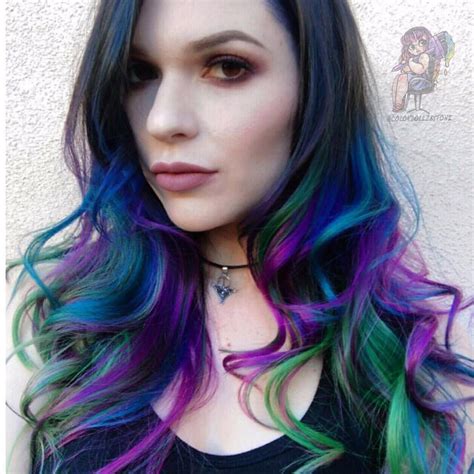 If you happen to have dark hair, it's impossible to dye in a dark blue black or navy blue shade with no bleach. View more pics like this on @hotonbeauty Mermaid hair ...
