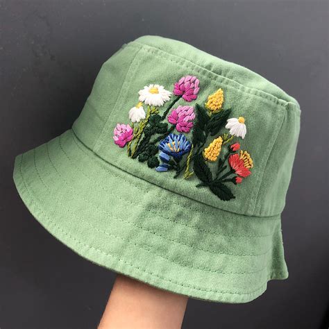 Hand Embroidered Bucket Hat Embroidered Hat Custom Etsy