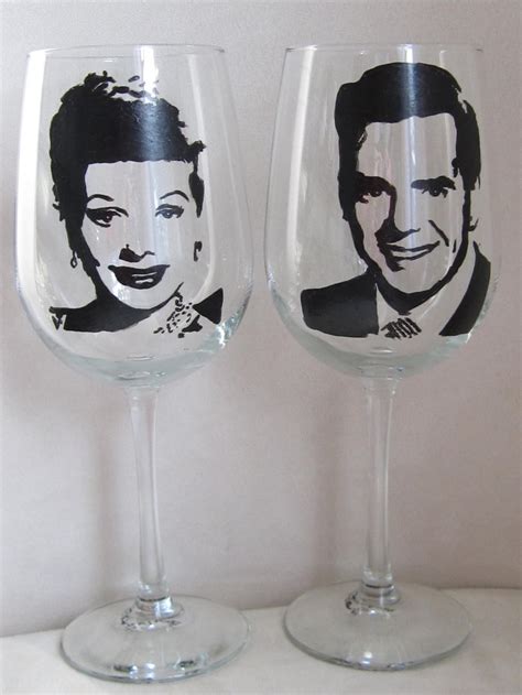 Hand Painted Wine Glass Set Of 2 Lucy And Ricky Etsy