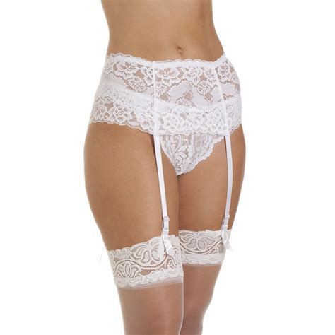 Silky White Wide Lace Womens Ribbon Strap Suspender Belt