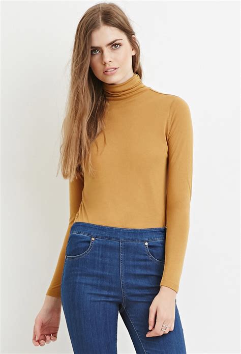 Love 21 Contemporary Sheer Turtleneck In Yellow Ginger Lyst