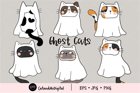 Halloween Ghost Cats Clipart Gráfico Por Catandme · Creative Fabrica