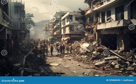 Residents Amidst Post-Earthquake Chaos. Generative Ai Stock