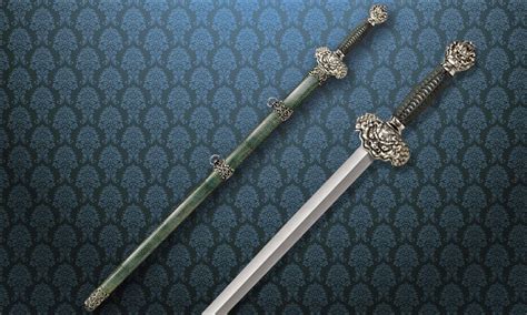 Antique Swords Weaponry Battle Ready Jade Lion Gim Sword