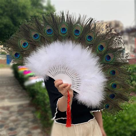 2614inch Large Peacock Feather Hand Fans White Marabou Etsy Australia