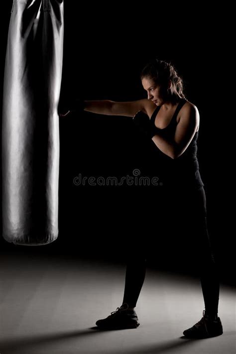 Two Kick Fighter Girls Standing Next To Boxing Bag Stock Photo Image