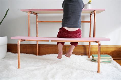 You could just attach 2 more legs to the back of the pipe desk. Copper Pipe Child's Desk DIY - A Beautiful Mess