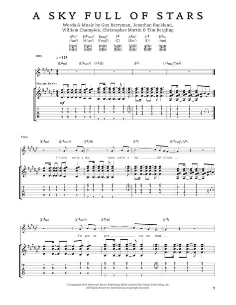 A Sky Full Of Stars By Coldplay Guitar Tab Guitar Instructor