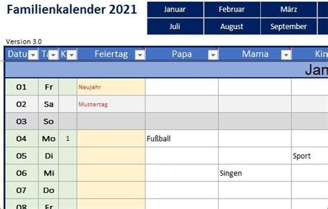 Fammilienkalender Vorlage 2021 So Wird Der Familienkalender Schnell