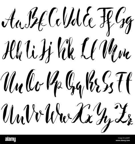 hand draw alphabet uppercase and lowercase letters calligraphy font hand lettering stock