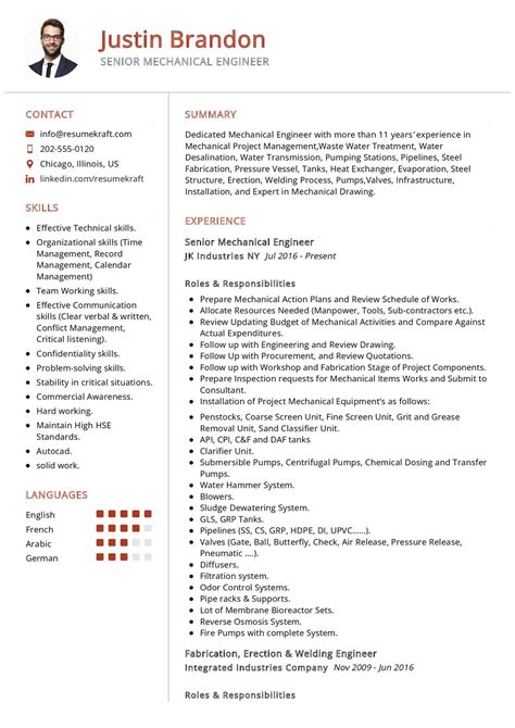 Senior Mechanical Engineer Cv Sample In 2024 Resumekraft