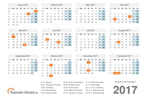 Kalender 2017 Mit Feiertagen Zum Ausdrucken Pdf Vorlage 1 Kaluhr