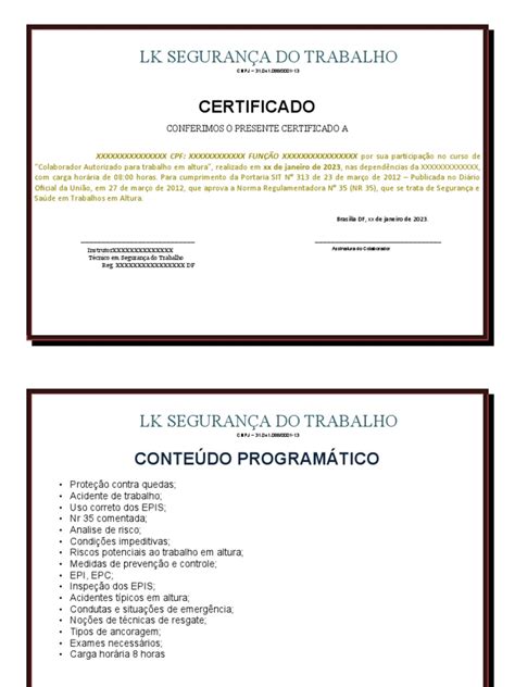 Certificado Nr 35 Modelo Pdf