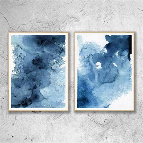 Blue Abstract Watercolor Print Set Of 2 Abstract Watercolor Abstract