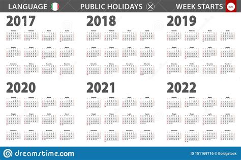 2017 2022 Year Calendar In Italian Language Week Starts From Sunday