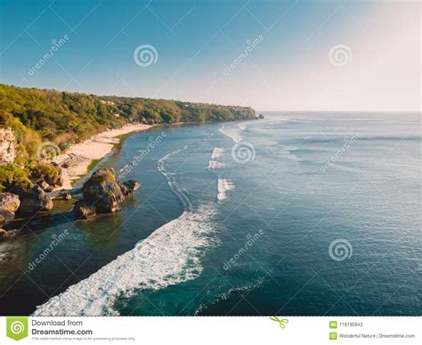Aerial View Of Bali Island Rocks Beach And Ocean Stock Image Image