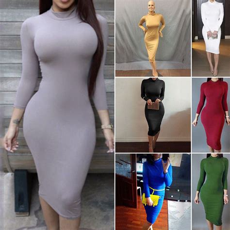 Women Long Sleeve Bandage Bodycon Evening Party Cocktail Winter