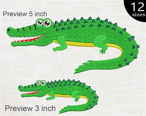 Crocodile Design For Embroidery Machine Digital Graphic Etsy