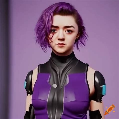 Maisie Williams As A Futuristic Girl With Purple Hair And A White Robot