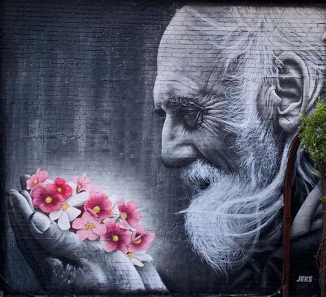 Old Man Holding Flowers Street Art Utopia