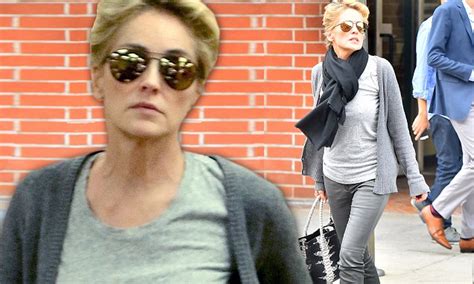 Sharon Stone Braless In T Shirt As She Enjoys Pampering Session In