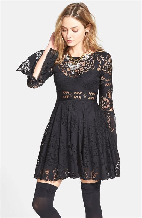 Free People 'Lace Lovers Folk Song' Bell Sleeve Cutout Skater Dress | Nordstrom