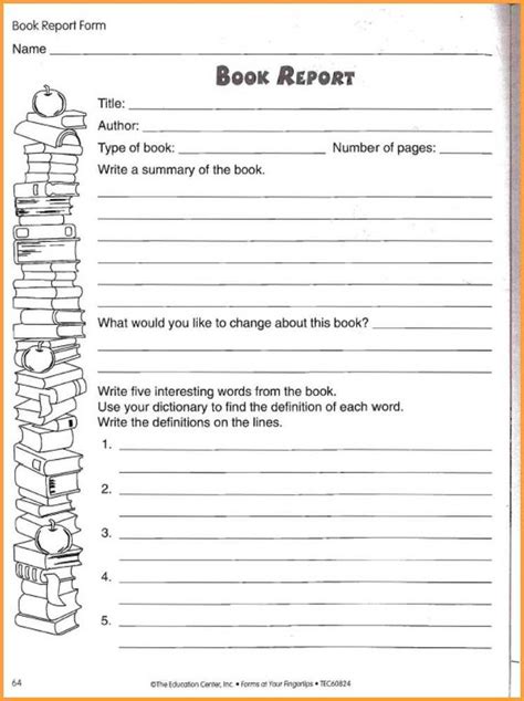 Book Report Template 3rd Grade 7 Professional Templates Book