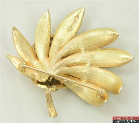 Vintage S Kramer Jewelry Brooch Scarf Pin Gold Tone Leaf Rope