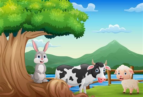 Premium Vector Cartoon Farm Animals In The Forest