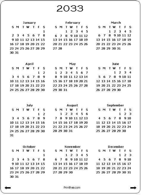 2033 Calendar