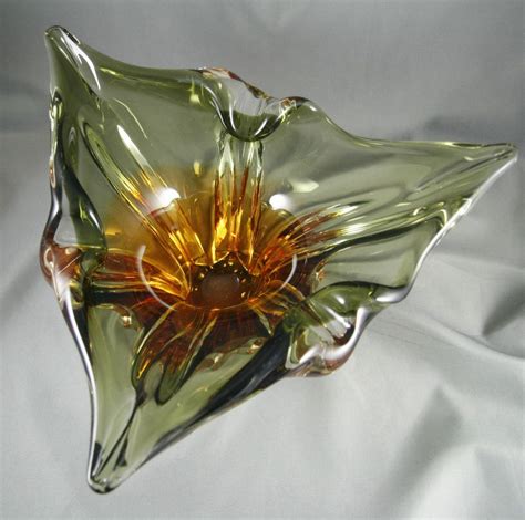 Vintage Art Glass Amber Green Chalet Murano Style Freeform Mid Century Retro Ebay Glass Art
