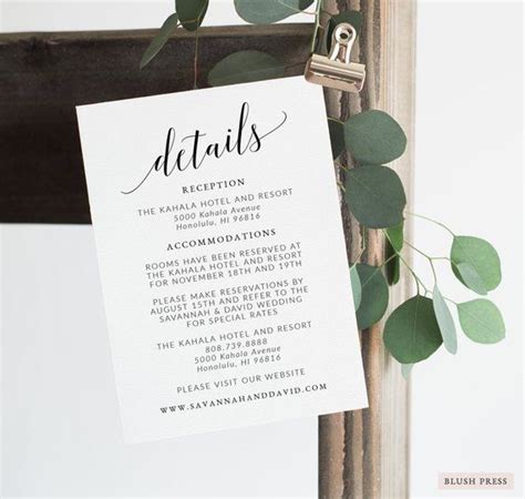 Free Printable Wedding Information Cards
