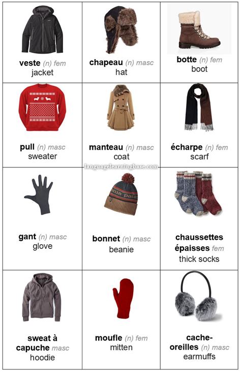 Vocabulaire français thématique les vêtements d hiver les activités