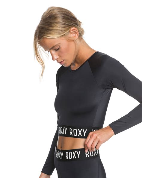 Roxy Womens Roxy Fitness Cropped Long Sleeve Upf 50 Rash Vest Anthracite Surfstitch