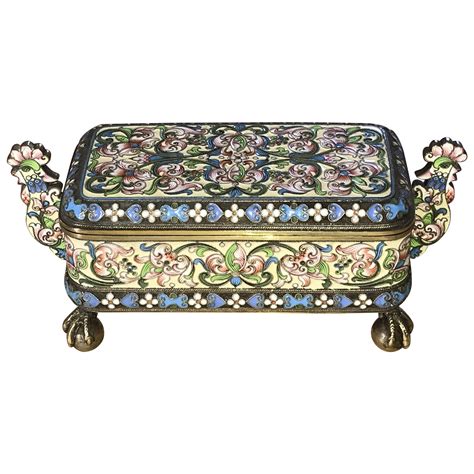 russian silver pavel ovchinnikov and ivan khlednikov gilt cloisonné enamel casket for sale at