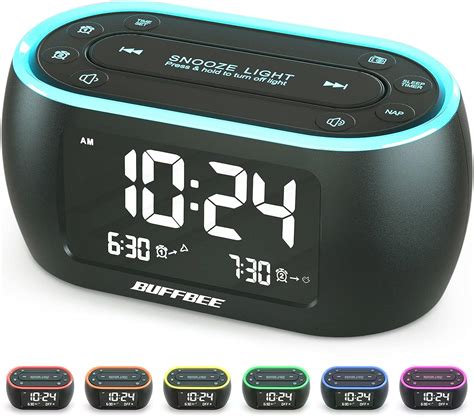BUFFBEE Bedside Alarm Clock Radio With 7 Color Night Light Dual Alarm