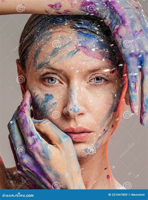 Beauty Art Portrait Of Woman With Interesting Abstract Makeup Bright