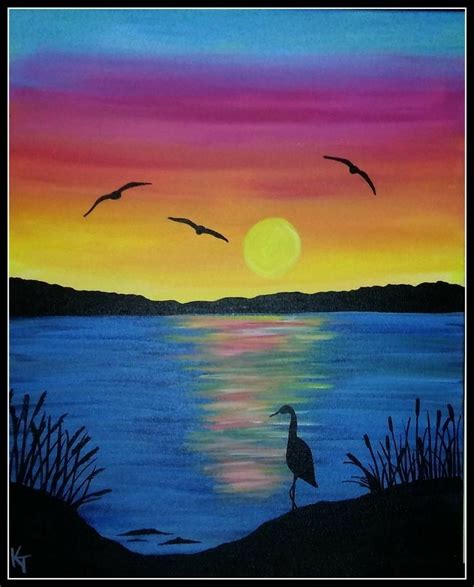 lukisan sunset simple mino gambar