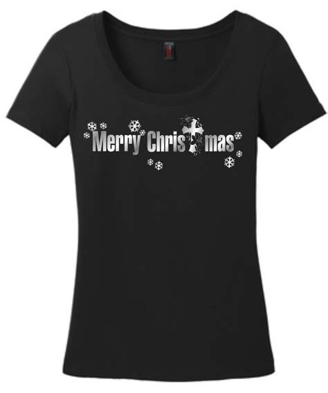 Merry Christmas Womens Christian Scoop Neck Tee Shirt In Black By Cross