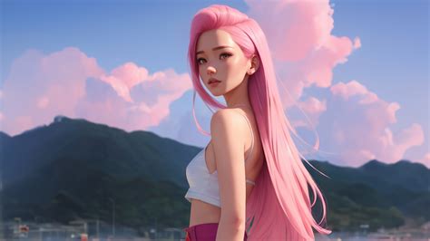 Whispers Of Wind Dashing Pink Haired Anime Girl Looking Back Wallpaper