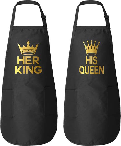 Her King And His Queen Matching Couple Aprons His Her Wedding Anniversary Apron Amazonca