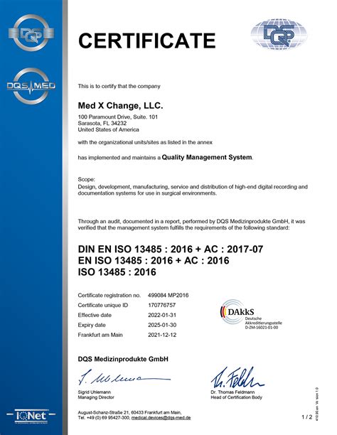 Iso Certificates Med X Change Hd Surgical Video Recording Systems