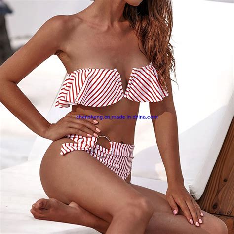 Women Swimsuit High Waist Bikini Set Swim Suit Suits Sexy Striped