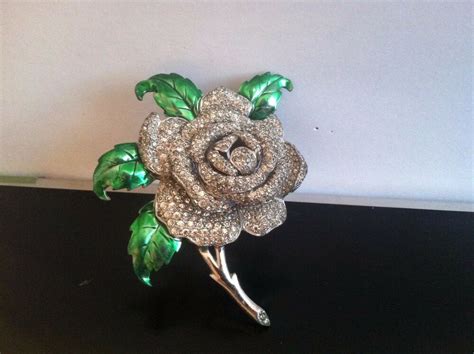 Vintage Confirmed Dujay Rhinestone Enamel Flower Floral