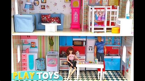 Xiaonan wooden furniture doll house miniature 6 room sets with 6 dolls for children kids gift. Barbie Girl Huge New Dollhouse with Furniture Toys! - YouTube