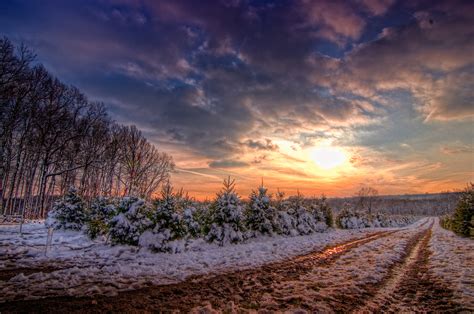 Winter Road Into The Sunset Wallpapers And Images