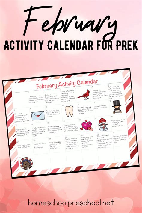 Free Printable February Activity Calendar For Preschool