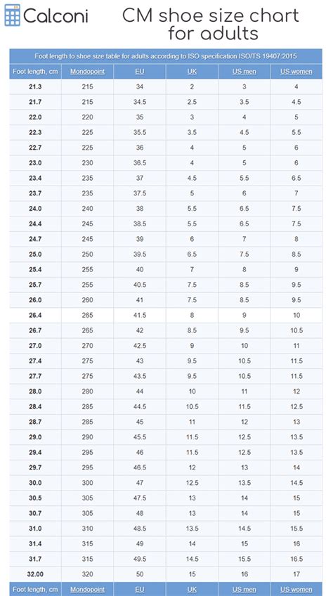 Shoe Size In Cm Foot Length Shoe Size Converter And Shoe Size Chart