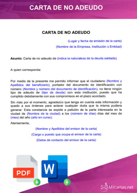 Formato De Carta De No Adeudo En Word Gratis